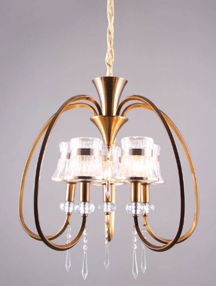 Creteil Chandelier, 5 Arms, Glass Copper