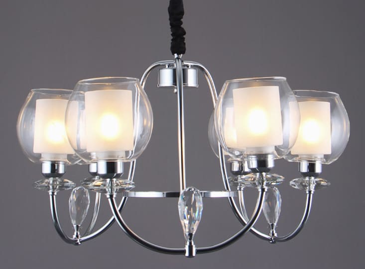 Creteil Chandelier, 6 Arms, Double Glass