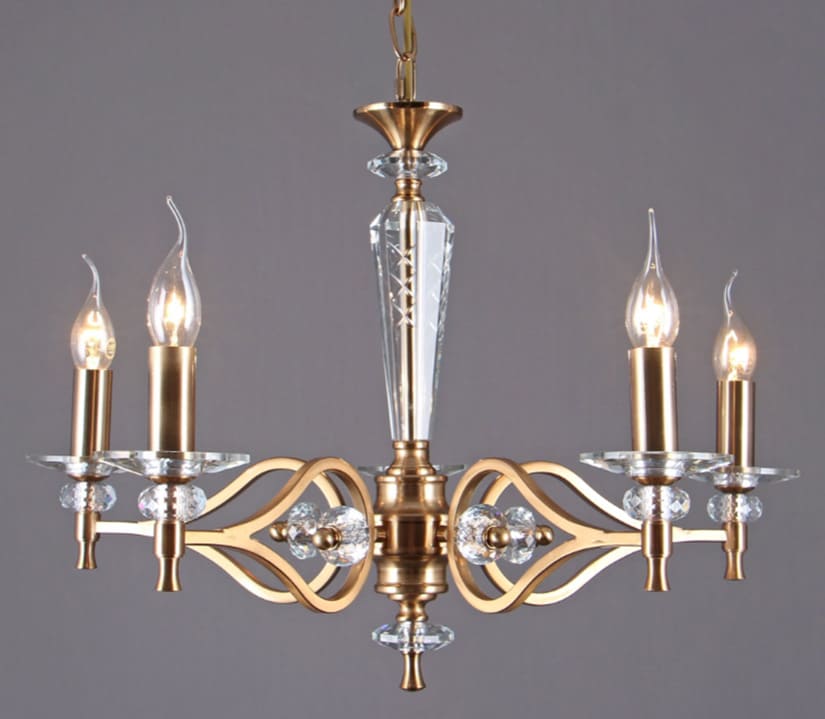 Creteil chandelier, 5 arms, brass, Copper, Candle