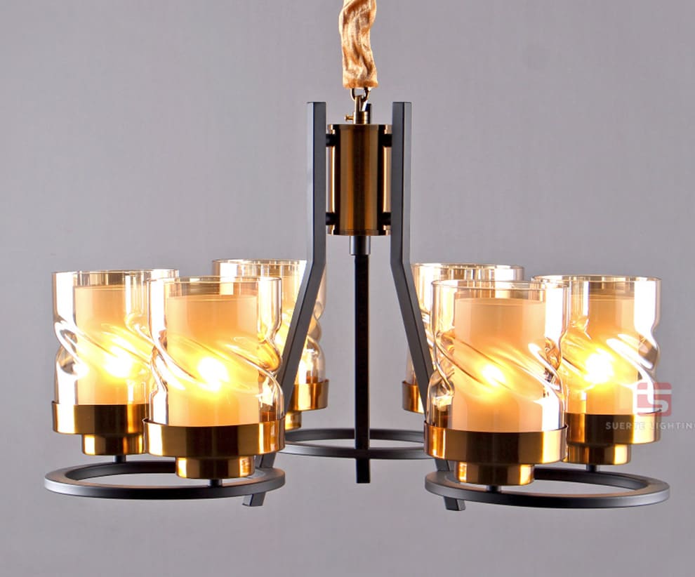 Creteil chandeliers, 6 Arms, black + gold