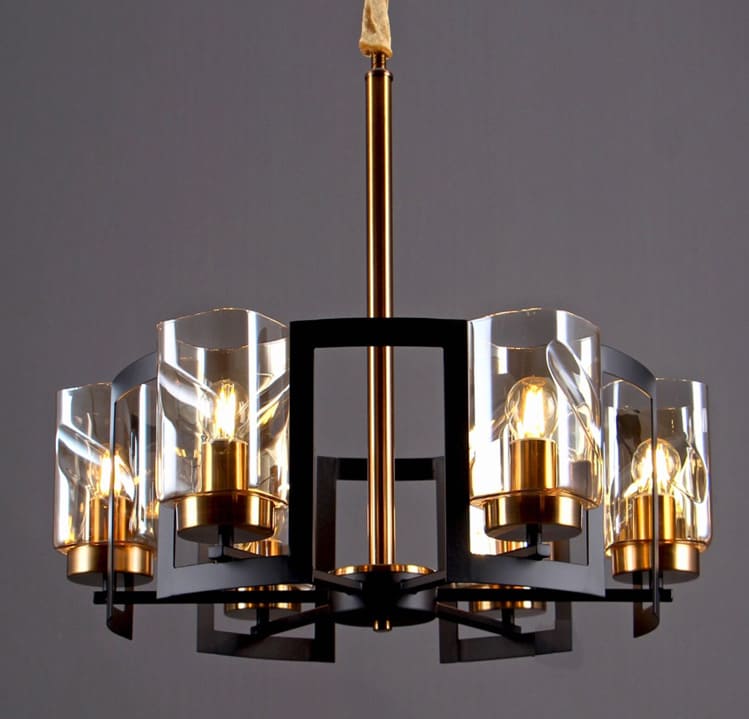 نجفة كريتال سداسية أسود + ذهبى زجاج عسلي