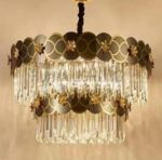 ⁦نجفة كريستال مدور ذهبي اطار اسود x دهبي عسلي⁩ - الصورة ⁦2⁩