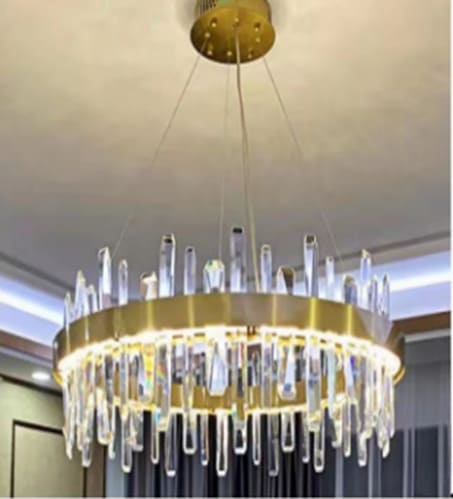 نجفة كريستال ليد 3 لون اطار ذهبي مودرن