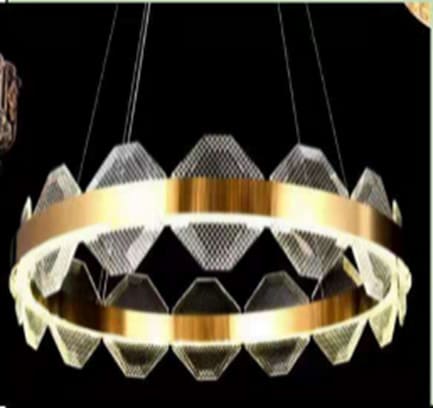 LED crystal chandelier, 3 colors, fish shell, golden frame