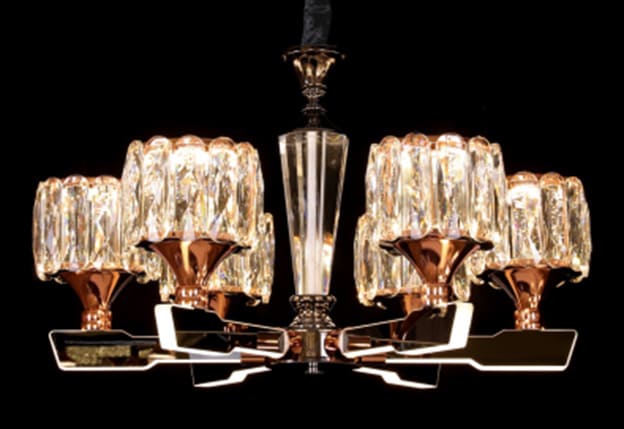Modern Smart chandeliers, 6 crystal shields, 3 colors, with lighting levels (high and low)