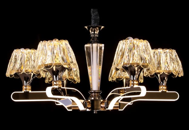 Modern Smart chandeliers, 6 crystal shields, 3 colors, with lighting levels (high and low)
