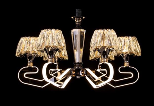 Modern Smart chandeliers, 6 crystal shields, 3 colors, with lighting levels (high and low)