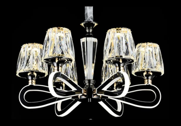Modern Smart chandeliers, 6 crystal shields, 3 colors, with lighting levels (high and low)