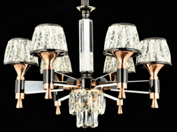 Modern Smart chandeliers, 6 crystal shields, 3 colors, with lighting levels (high and low)
